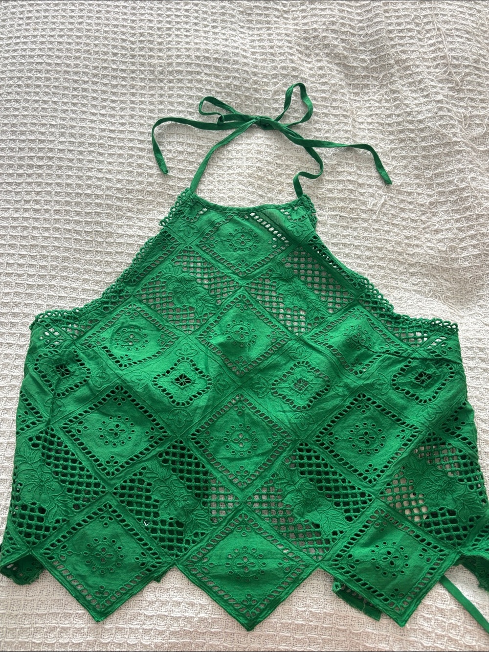 NWT Free People Green Crochet Halter Tank Top - Picture 4 of 8